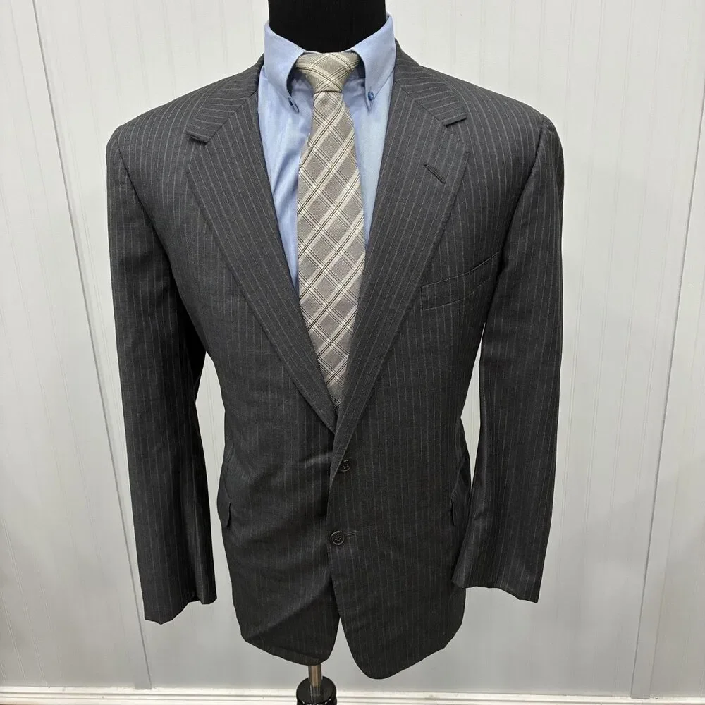 Oxxford Clothes Norton Ditto Super 120’s Wool Suit Pinstripe Charcoal 48R 44W